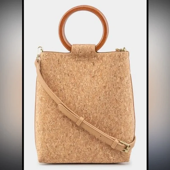 Anthropologie Tan Shoulder Bag with Wooden Handle - Picture 2 of 5